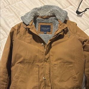 American Eagle Outfitters Tan Military Jacket with Gray Lining